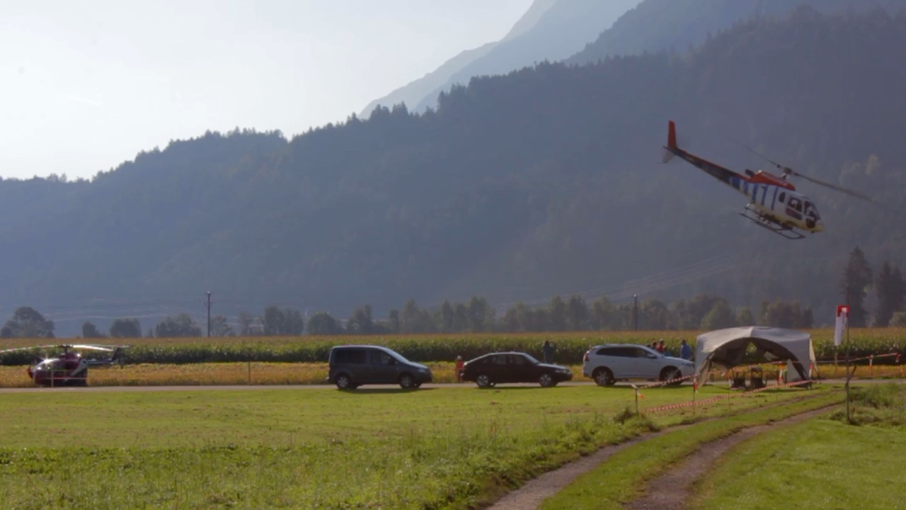 A helicopter taking flight